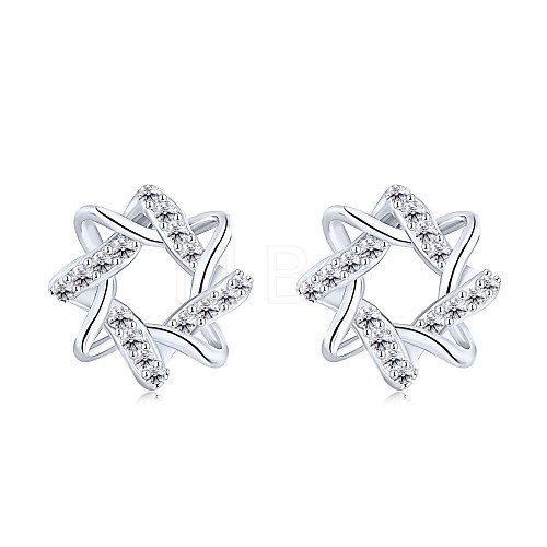 Rhodium Plated 925 Sterling Silver Micro Pave Cubic Zirconia Stud Earrings for Women EJEW-P231-81P-1