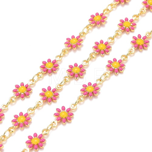 Brass Daisy Flower & Oval Link Chains CHC-I035-13G-09-1