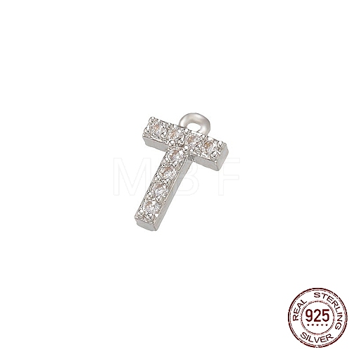 Real Platinum Plated Rhodium Plated 925 Sterling Silver Micro Pave Clear Cubic Zirconia Charms STER-P054-10P-T-1