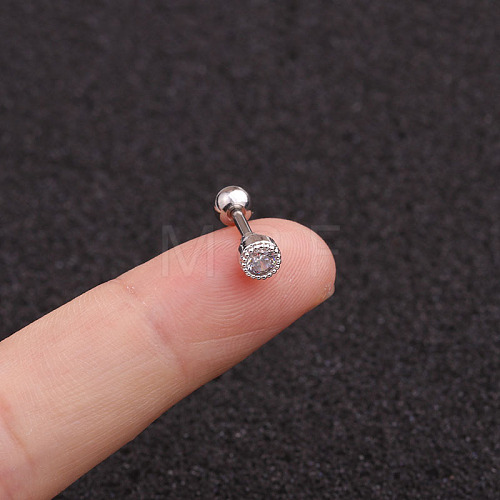 316L Surgical Stainless Steel Micro Pave Clear Cubic Zirconia Flat Round Cartilage Earrings WG9CD6D-43-1