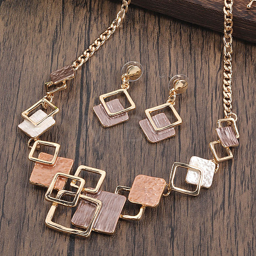 Rhombus Zinc Alloy Enamel Pendant Necklaces & Stud Dangle Earrings Sets WG3ED7E-02-1