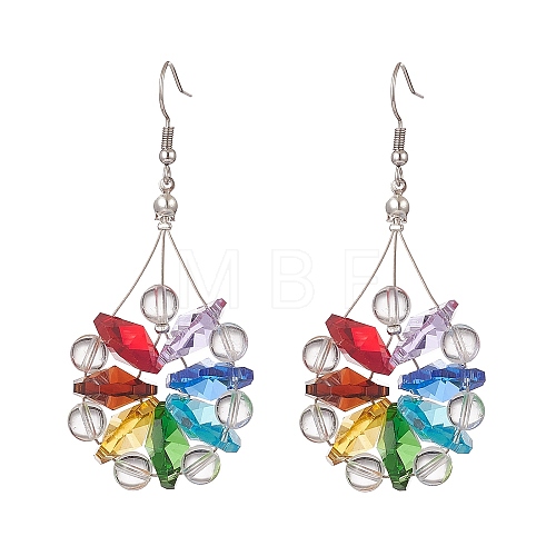 Natural Quartz Crystal & Glass Beaded Flower Dangle Earrings EJEW-JE05198-1