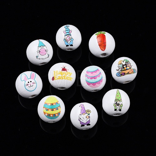 Easter Theme Printed Wooden Beads WOOD-D006-02-1