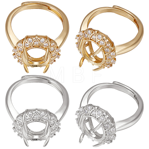 4Pcs 2 Colors Adjustable Brass Micro Pave Clear Cubic Zirconia Flower Adjustable Ring Components ZIRC-BBC0001-93-1