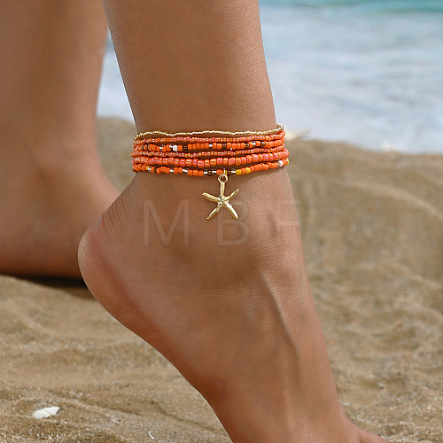 6Pcs Alloy Glass Seed Beads Anklets WGFF5FF-03-1