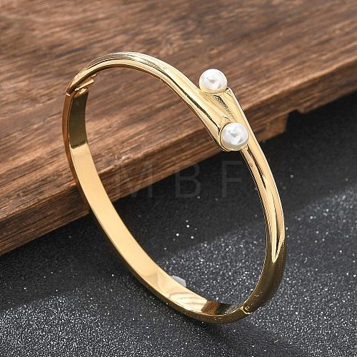 Ion Plating(IP) 304 Stainless Steel Bangles with Plastic Imitation Pearl for Women BJEW-Z080-01G-1