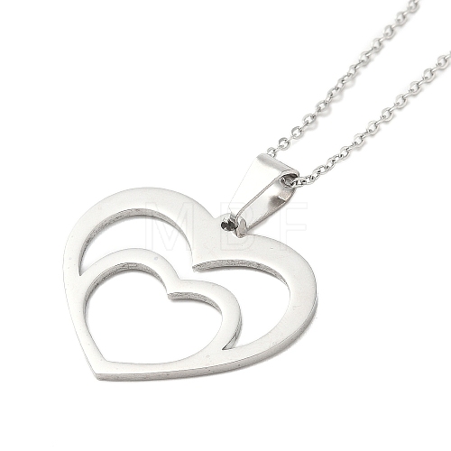 304 Stainless Steel Cable Chain Heart Frame Pendant Necklaces for Women NJEW-U005-03P-1