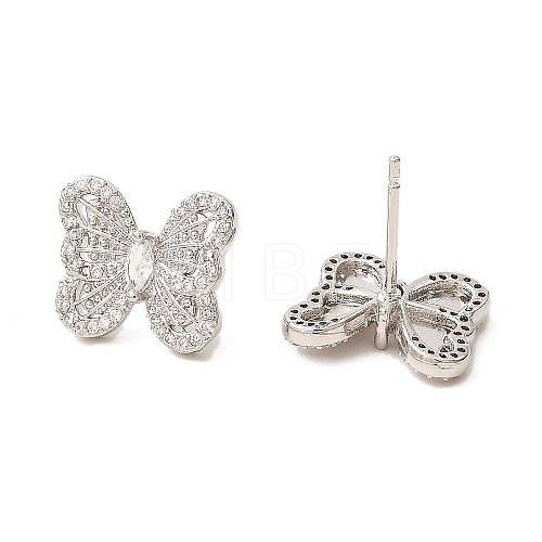 Butterfly Brass Micro Pave Cubic Zirconia Stud Earrings EJEW-L270-12P-1