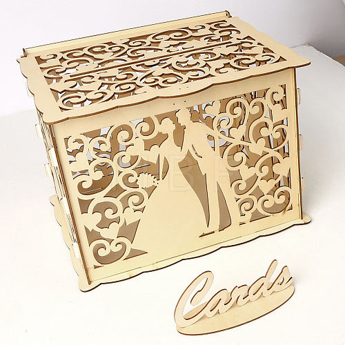 Rectangle Hollow Wood Wedding Card Box with Iron Lock HULI-PW0002-148B-1