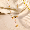Mother's Day 304 Stainless Steel Crystal Rhinestone Word Mom Pendant Heart Tassel Y Necklaces for Women NJEW-L015-01G-2