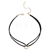 1Pc Alloy Ring Double Layer Faux Suede Cord Choker Necklaces for Women NJEW-CL0001-32-7
