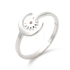 304 Stainless Steel Moon & Sun Open Cuff Ring for Women RJEW-K245-33P-3
