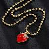 Brass Red Enamel Strawberry Pendant Ball Chain Necklaces NJEW-Z059-02G-1