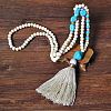 Wood & Synthetic Turquoise Beaded Nuggets Mala Necklaces with Tassel for Women FS-WGC7FA0-03-1