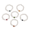 Natural Green Jade Imitation Tourmaline & Glass Beaded Stretch Finger Rings RJEW-JR01006-2