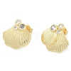 Rack Plating Shell Shape Brass Pave Clear Cubic Zirconia Stud Earrings for Women EJEW-Z059-07G-1