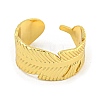 304 Stainless Steel Feather Open Cuff Rings for Women RJEW-G321-09G-2