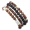 4Pcs 4 Styles Wood & Natural Lava Rock Round Beaded Stretch Bracelet Sets BJEW-JB10811-5