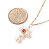Natural Red Agate & Pearl Braided Cross Pendant Necklace NJEW-JN03920-03-5