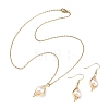 Natural Pearl Pendant Necklace & Dangle Earrings X-SJEW-JS01276-1
