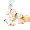 Candy Color Round Beaded Stretch Bracelet with Heart Unicorn Charm for Women BJEW-JB07636-04-4
