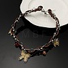 Vintage Alloy Butterfly & Round Glass Pendant Imitation Leather Braided Choker Necklaces for Women WG01279-02-2