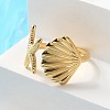 304 Stainless Steel Starfish & Shell Open Cuff Rings for Women X-RJEW-C095-09G-2