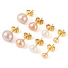 6Pcs 3 Colors Natural Cultured Freshwater Pearl Stud Earrings EJEW-TAC00025-9