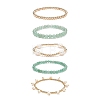 5Pcs 5 Style Natural Green Aventurine & Brass Beaded Stretch Bracelets Set BJEW-JB08870-03-4