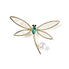 Rhinestonoe Dragonfly with Plastic Imitation Pearl Brooch Pin JEWB-I020-02LG-1