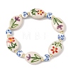 Handmade Printed Porcelain Floral Oval Beaded Stretch Bracelets BJEW-JB14181-3