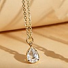 Brass Pave Clear Cubic Zirconia Teardrop Pendant Necklaces for Women WGBD698-01-1