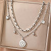 304 Stainless Steel Disc Heart Pendant Double Layer Necklaces for Women WG4F0FA-02-1