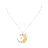 Natural Topaz Jade Wire Wrapped Moon with Acrylic Butterfly Pendant 304 Stainless Steel Ball Chain Necklaces NJEW-TA00266-03-2