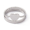 201 Stainless Steel Heart Adjustable Ring for Women RJEW-K238-04P-1