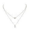 304 Stainless Steel Round Teardrop Pendant Cable Chain Double Layer Necklaces for Women NJEW-B083-03P-2