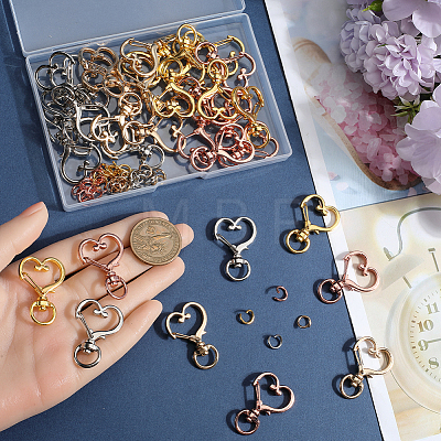 40Pcs 4 Colors Heart Shape Zinc Alloy Swivel Lobster Clasp FIND-SP0002-60-1