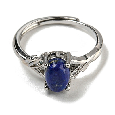 Oval Natural Lapis Lazuli Adjustable Rings RJEW-Q818-01P-05A-1