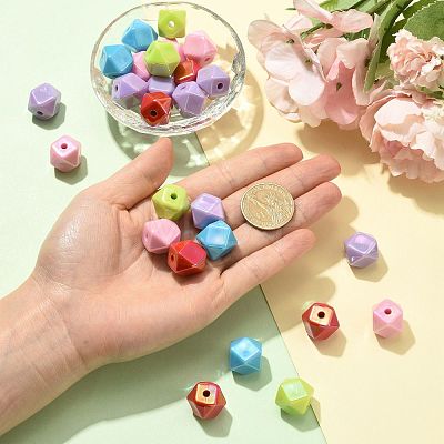 50Pcs 5 Colors UV Plating Opaque Acrylic Beads OACR-FS0002-87-1