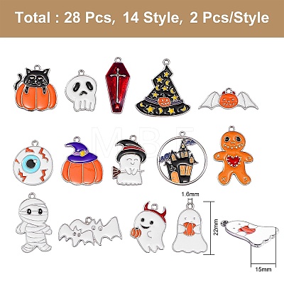 28Pcs 14 Styles Halloween Theme Alloy Enamel Pendants ENAM-SZ0001-63P-1