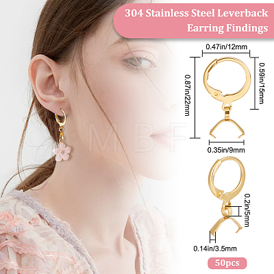 50Pcs 304 Stainless Steel Leverback Earring Finding STAS-BBC0002-50G-1