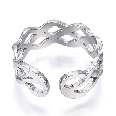 Non-Tarnish 304 Stainless Steel Wave Open Cuff Ring RJEW-N040-36-1