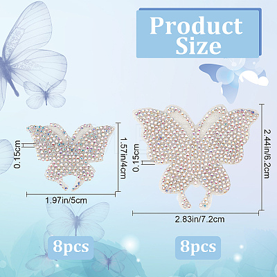 16Pcs 2 Style Butterfly Resin Rhinestone Stickers DIY-CP0008-77-1