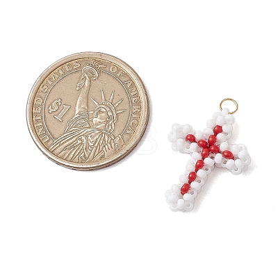 Beaded Cross Charms PALLOY-GD00002-05-1