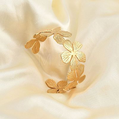 Flower 304 Stainless Steel Open Cuff Bangles for Women BJEW-M313-05G-1