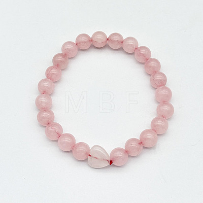 Fashionable Heart & Round Natural Rose Quartz Beaded Stretch Bracelets for Women Men EN4450-6-1