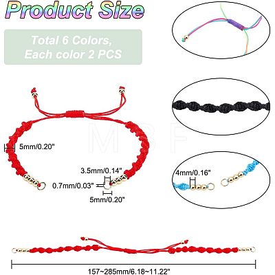  12Pcs 6 Colors Half Finished Braided Nylon Thread Bracelets AJEW-NB0003-62-1