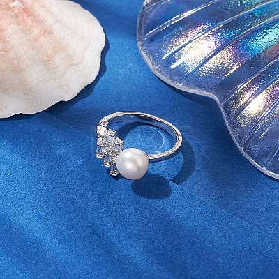 Round Natural Pearl Finger Rings RJEW-P113-12P-1