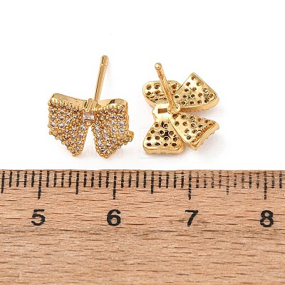 Brass Micro Pave Cubic Zirconia Stud Earrings EJEW-F418-07G-1