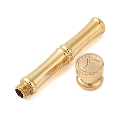 Golden Tone Brass Wax Seal Stamp Head with Bamboo Stick Shaped Handle STAM-K001-05G-Y-1